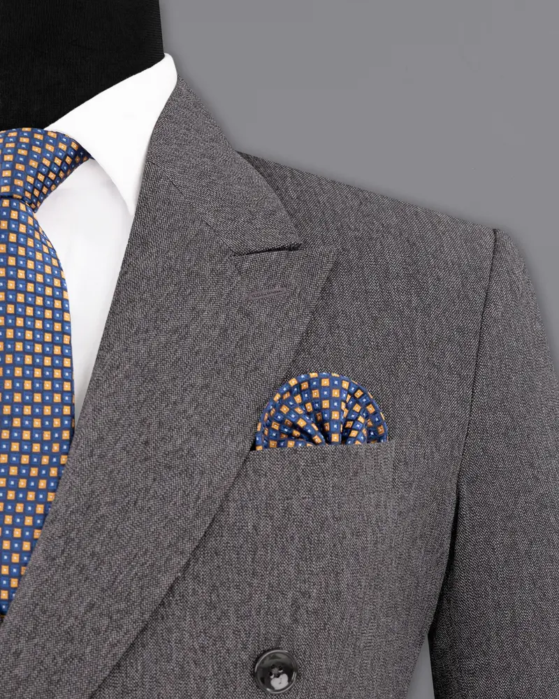 Mobster Grey Double-Breasted Premium Cotton Blazer 5