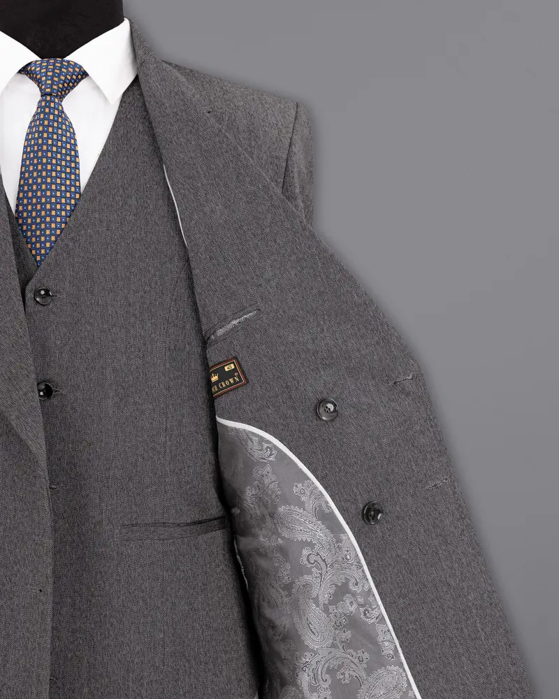 Mobster Grey Double-Breasted Premium Cotton Blazer 6
