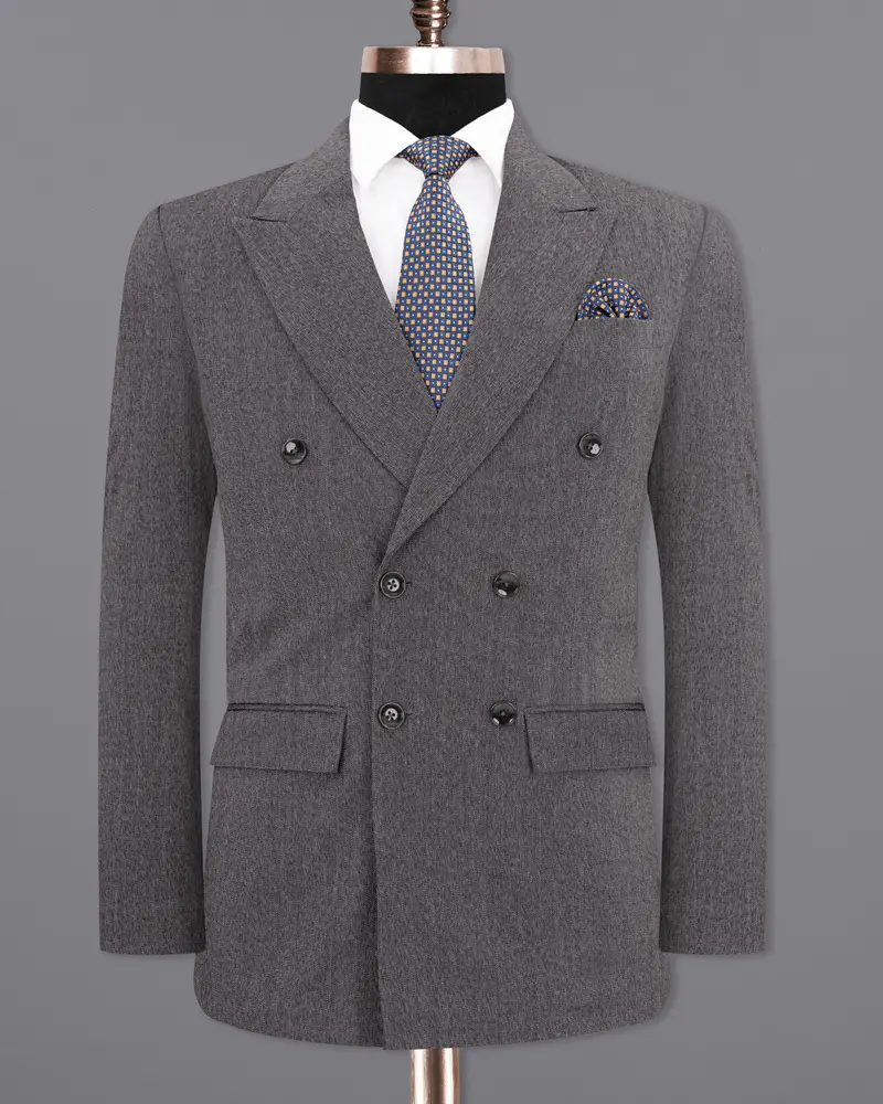 Mobster Grey Double-Breasted Premium Cotton Blazer 7