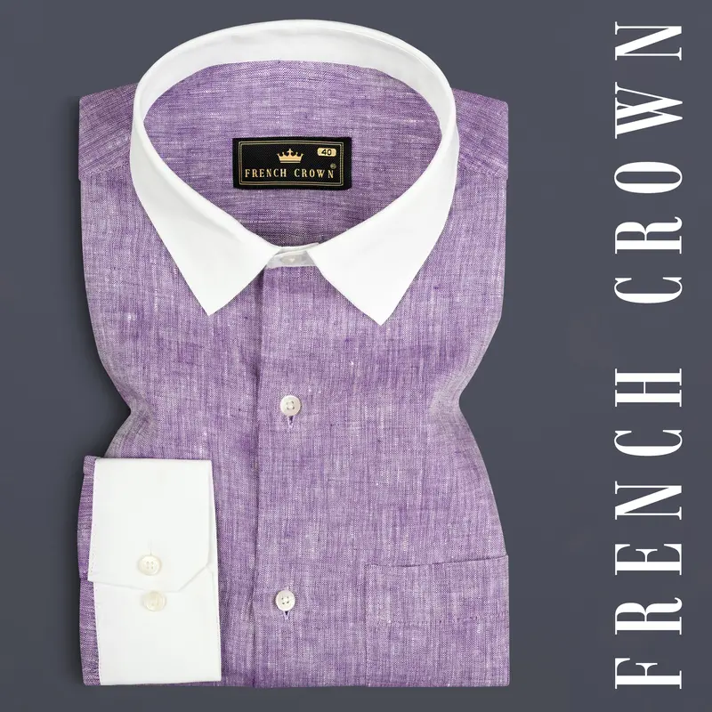 Mobster Purple With White Cuffs Collar Luxurious Linen Shirt 1