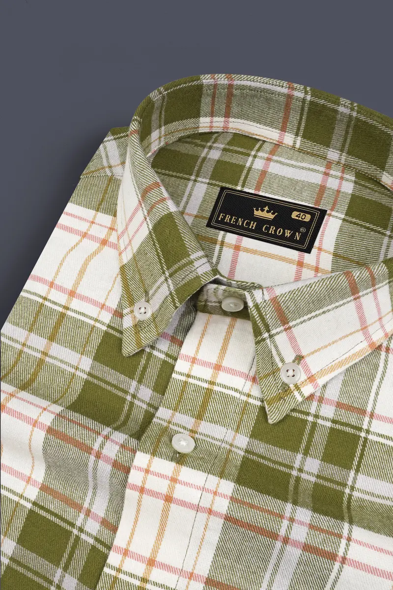 Moccasin Green And White Plaid Flannel Shirt 1