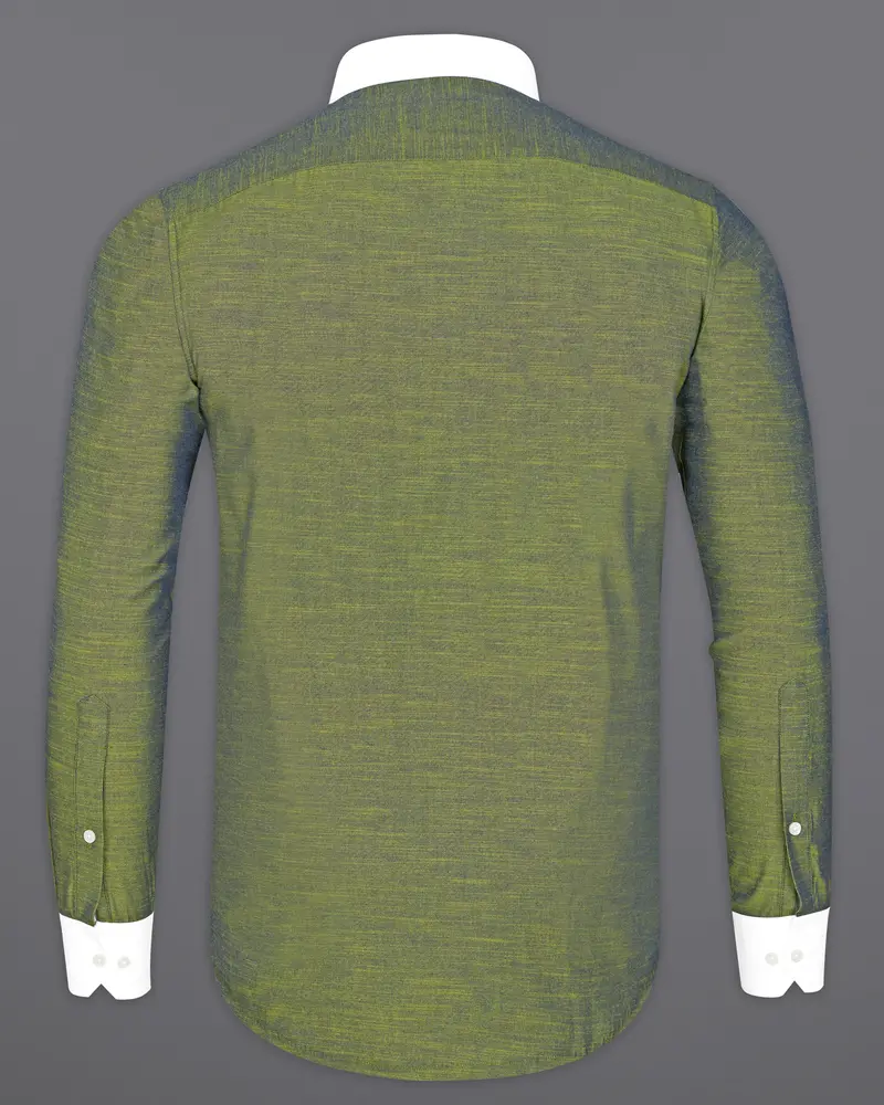 Moccasin Green With White Collar And Cuffs Luxurious Linen Shirt 7