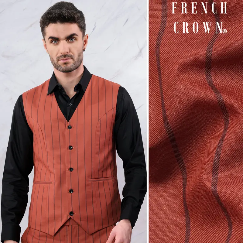 Mojo Red Striped Wool Rich Waistcoat 1