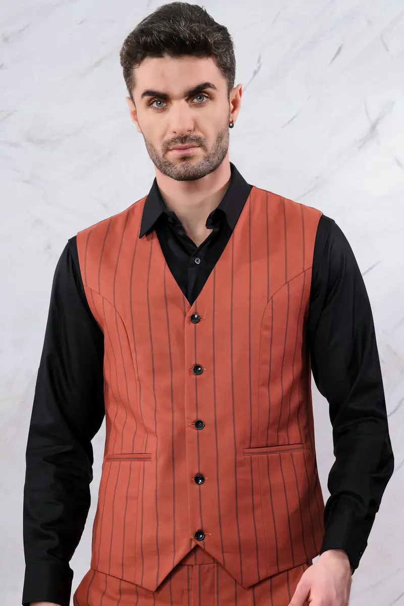 Mojo Red Striped Wool Rich Waistcoat 2