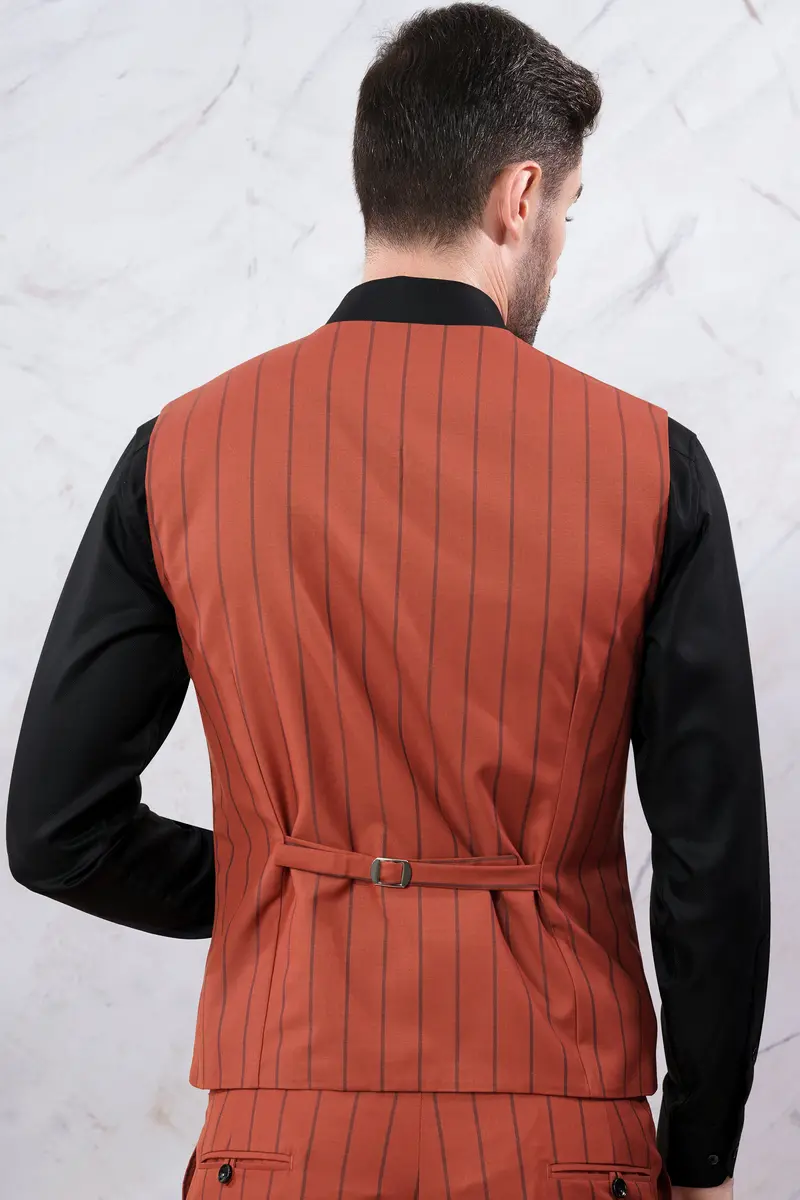 Mojo Red Striped Wool Rich Waistcoat 4