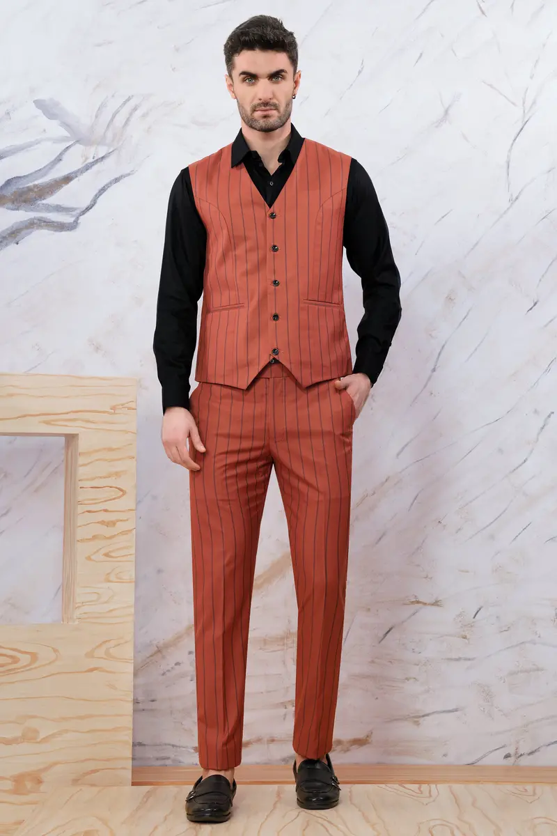 Mojo Red Striped Wool Rich Waistcoat 5