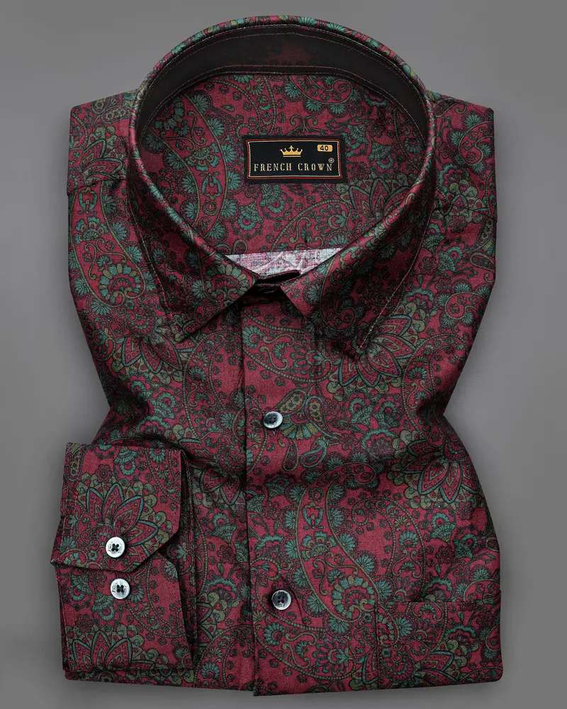 Monarch Maroon With William Green Paisley Printed Super Soft Premium Cotton Shirt 1