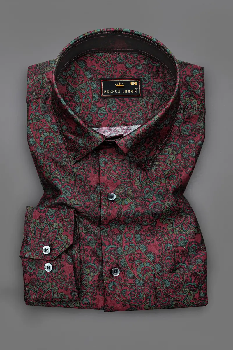 Monarch Maroon With William Green Paisley Printed Super Soft Premium Cotton Shirt 2