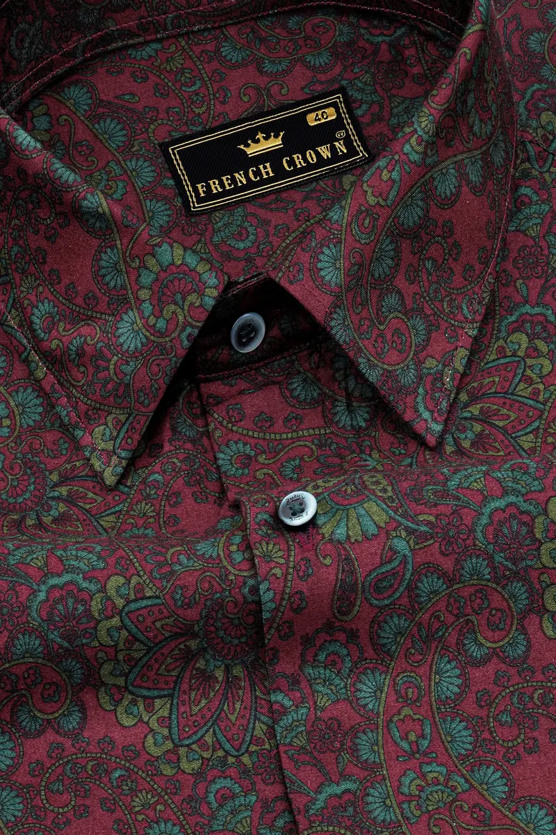 Monarch Maroon With William Green Paisley Printed Super Soft Premium Cotton Shirt 4