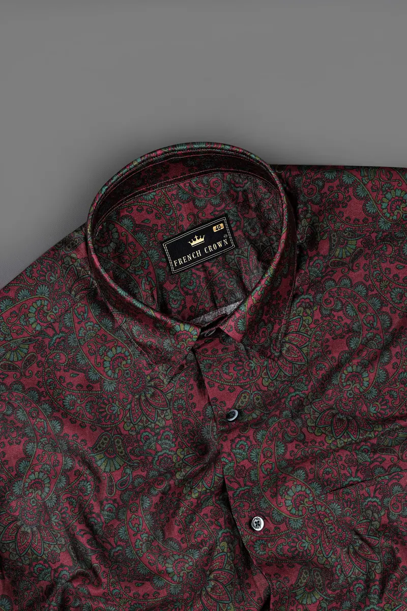 Monarch Maroon With William Green Paisley Printed Super Soft Premium Cotton Shirt 5