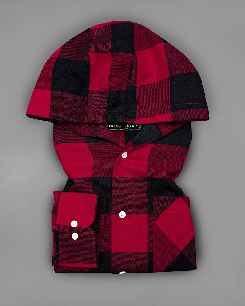 Monarch Red And Black Checked Flannel Hoodie Overshirt 1