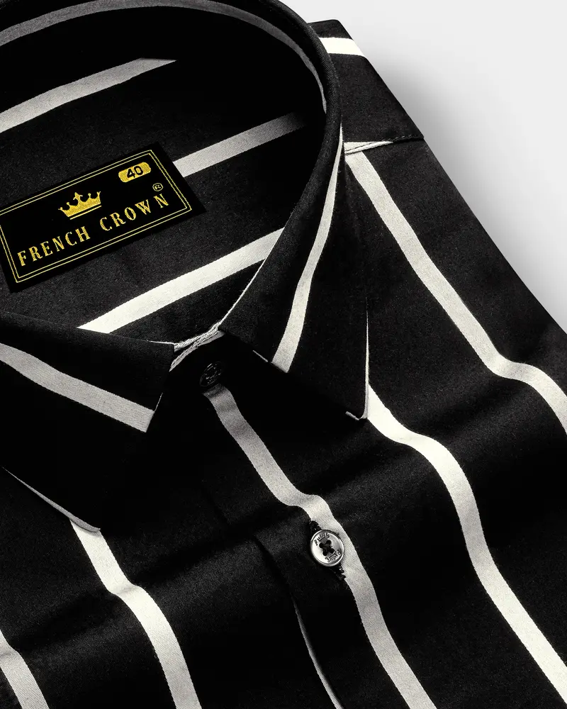 Monaro-Jade Black And Bright White Striped Subtle Sheen Super Soft Premium Cotton Semi Formal Shirt 1