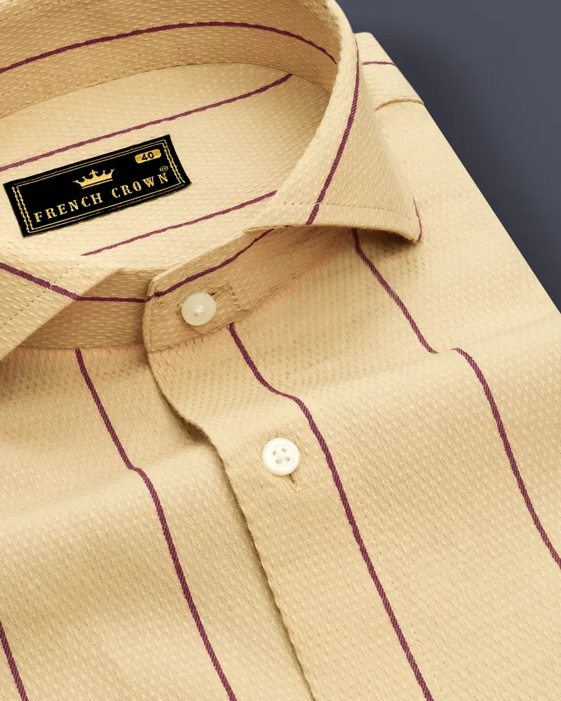 Mongoose Brown And Wine Striped Dobby Textured Premium Giza Cotton Shirt 1