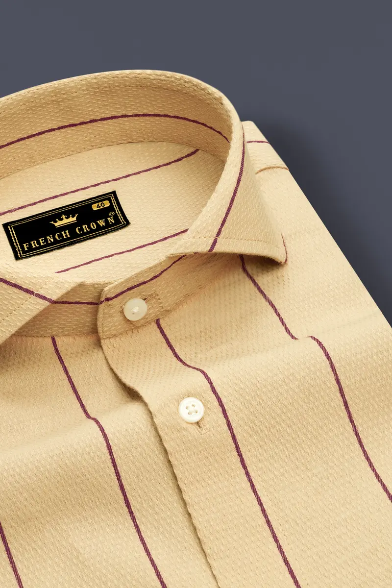 Mongoose Brown And Wine Striped Dobby Textured Premium Giza Cotton Shirt 2