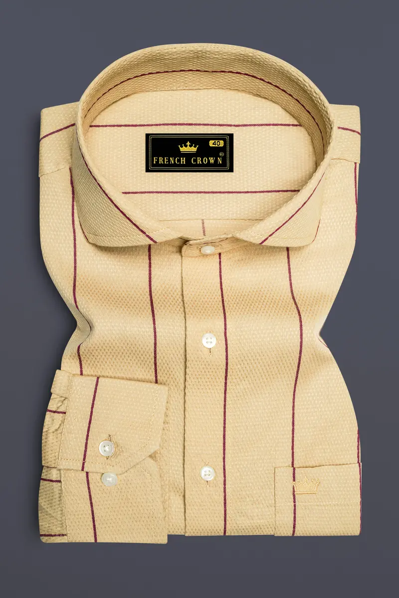 Mongoose Brown And Wine Striped Dobby Textured Premium Giza Cotton Shirt 4