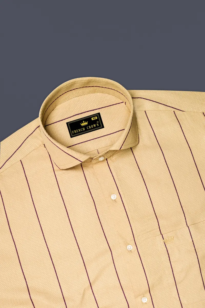 Mongoose Brown And Wine Striped Dobby Textured Premium Giza Cotton Shirt 5