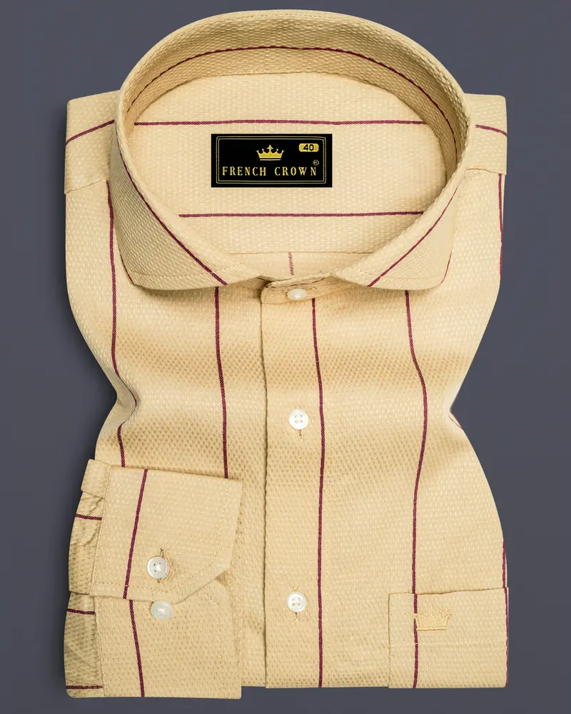 Mongoose Brown And Wine Striped Dobby Textured Premium Giza Cotton Shirt 6