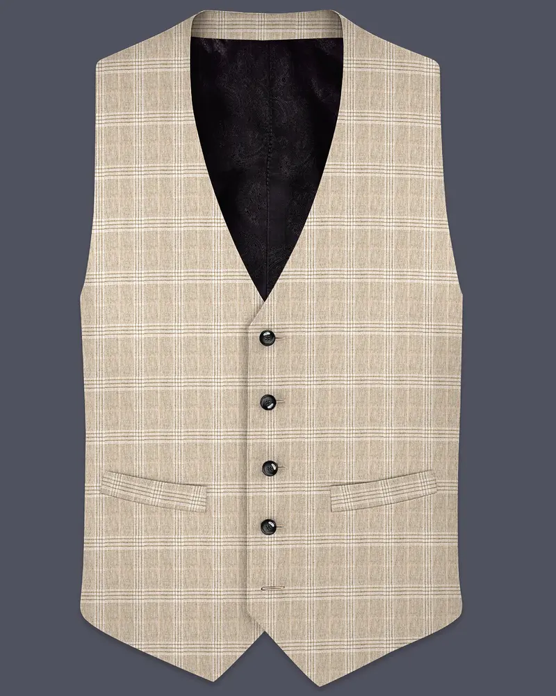 Mongoose Cream Plaid Wool Rich Waistcoat 1