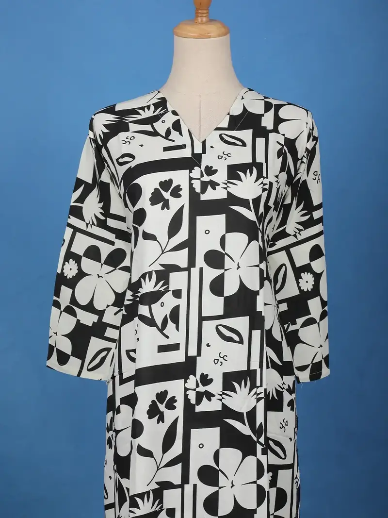 Monochrome Geometric Floral Printed Cotton Salwar Suit 2