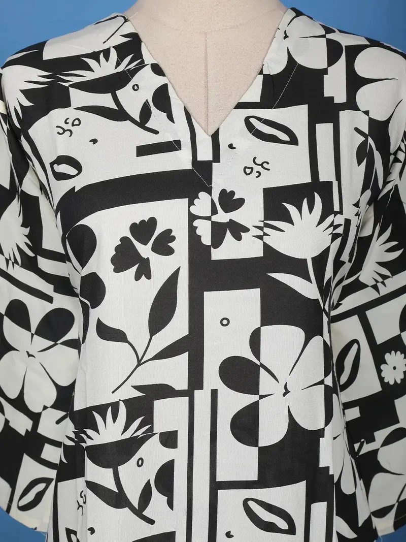 Monochrome Geometric Floral Printed Cotton Salwar Suit 5