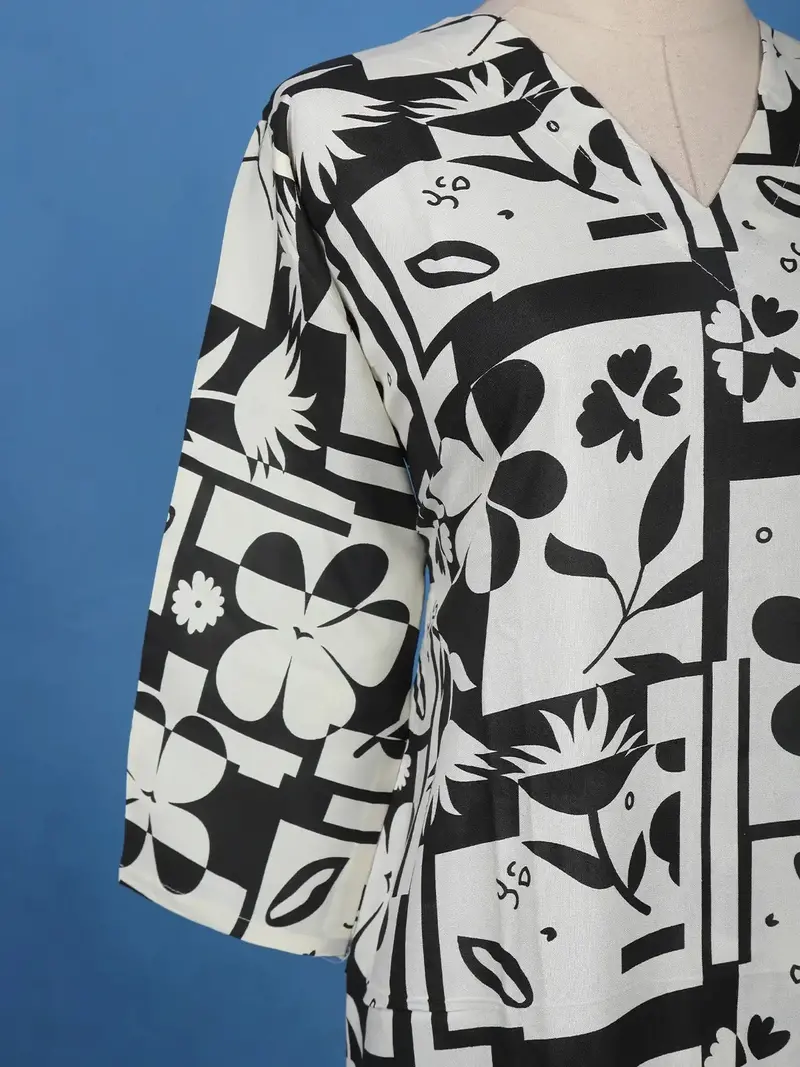 Monochrome Geometric Floral Printed Cotton Salwar Suit 6