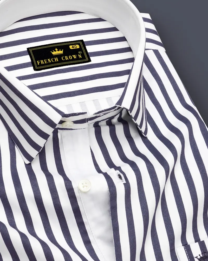 Monovelle-Storm Gray And Bright White Candy Striped Subtle Sheen Soft Premium Cotton Dress Shirt 1