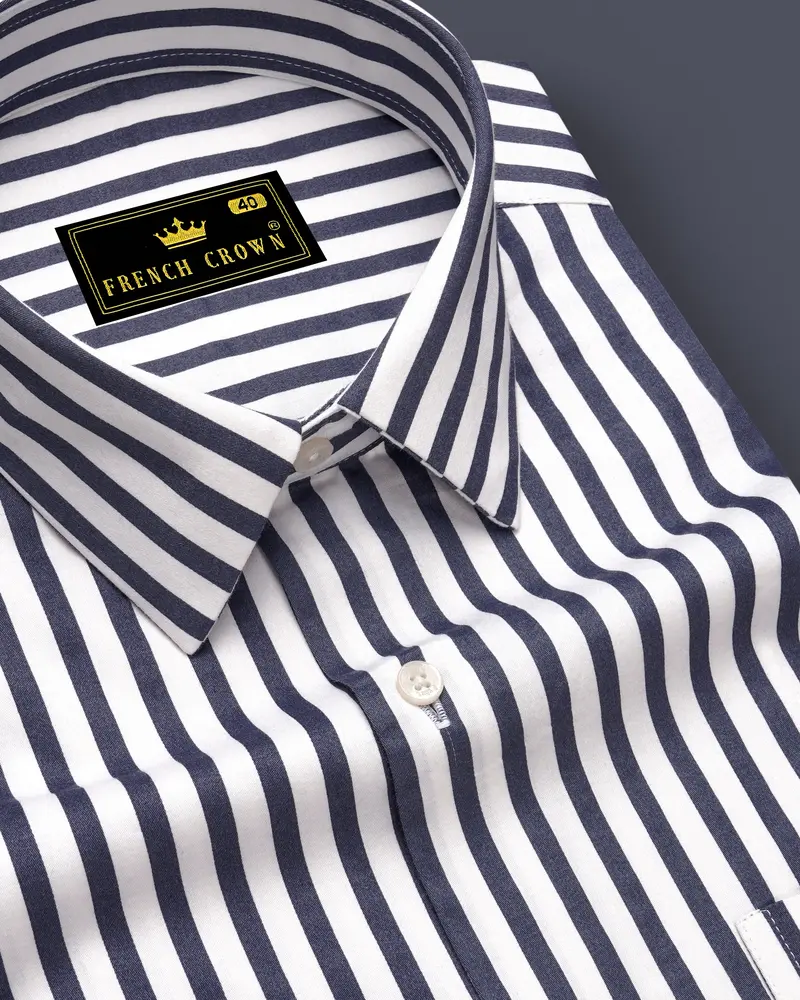 Monovelle-Storm Gray And Bright White Candy Striped Subtle Sheen Super Soft Premium Cotton Dress Shirt 1