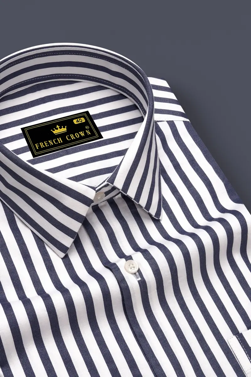 Monovelle-Storm Gray And Bright White Candy Striped Subtle Sheen Super Soft Premium Cotton Dress Shirt 2