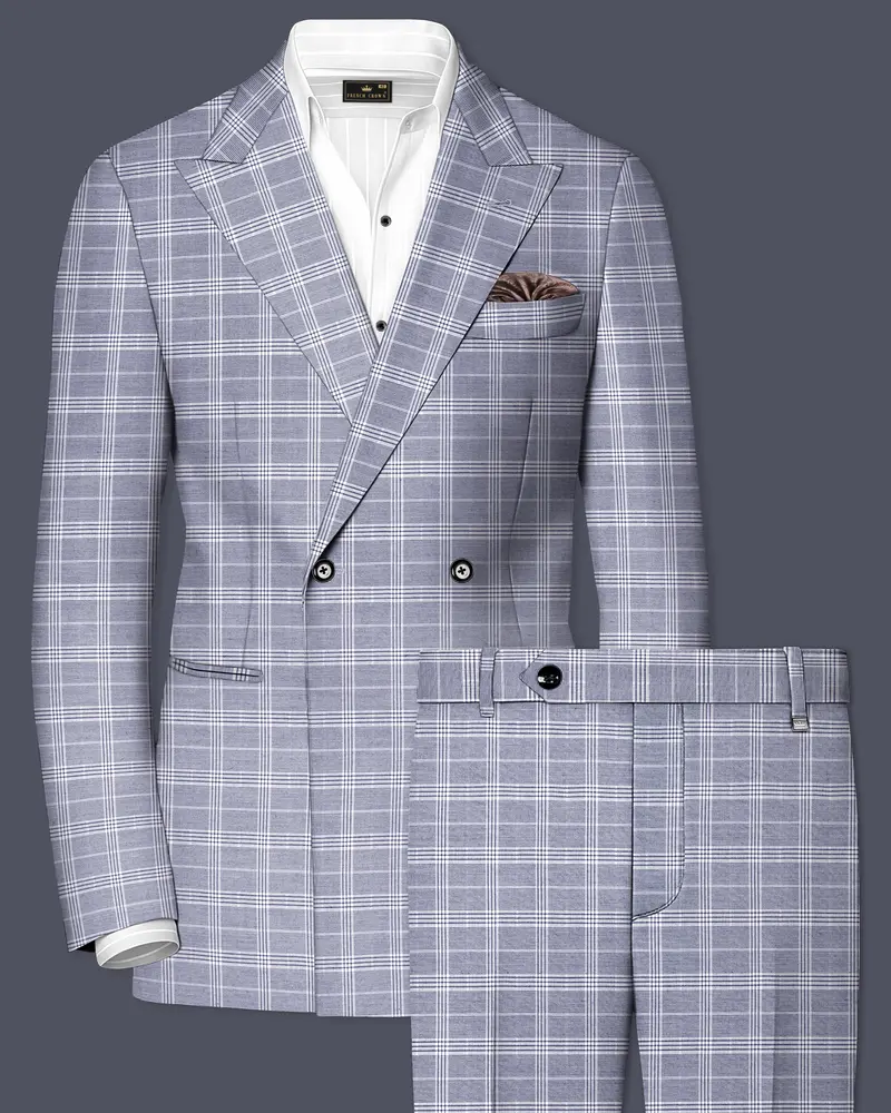 Monsoon Gray Plaid Double-Breasted Suit 1