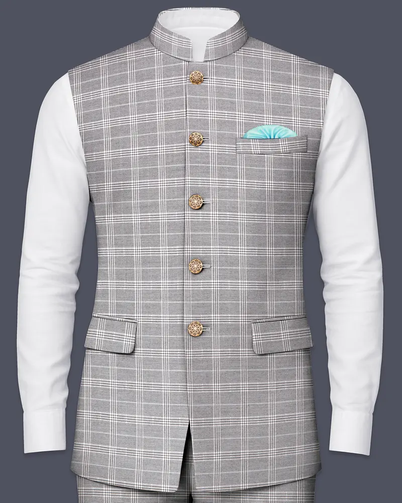 Monsoon Gray Plaid Wool Rich Nehru Jacket 1