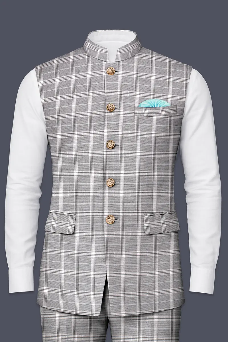 Monsoon Gray Plaid Wool Rich Nehru Jacket 2