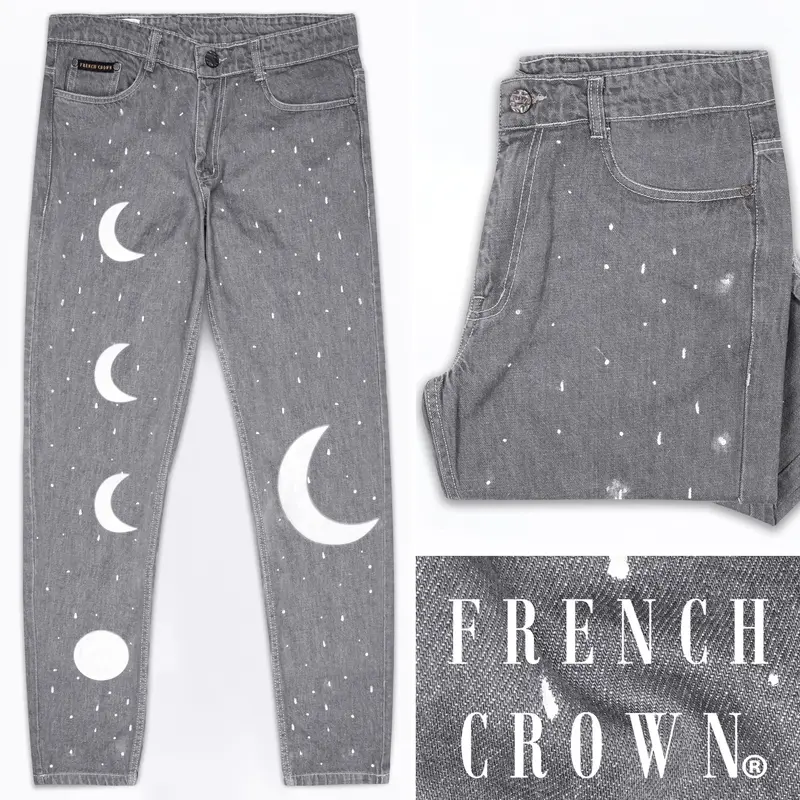 Monsoon Grey Stone Wash Moon Hand Painted Denim 1