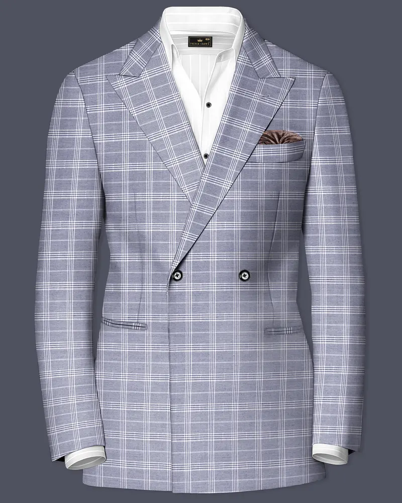 Monsoon Steel Gray Plaid Double-Breasted Blazer 1