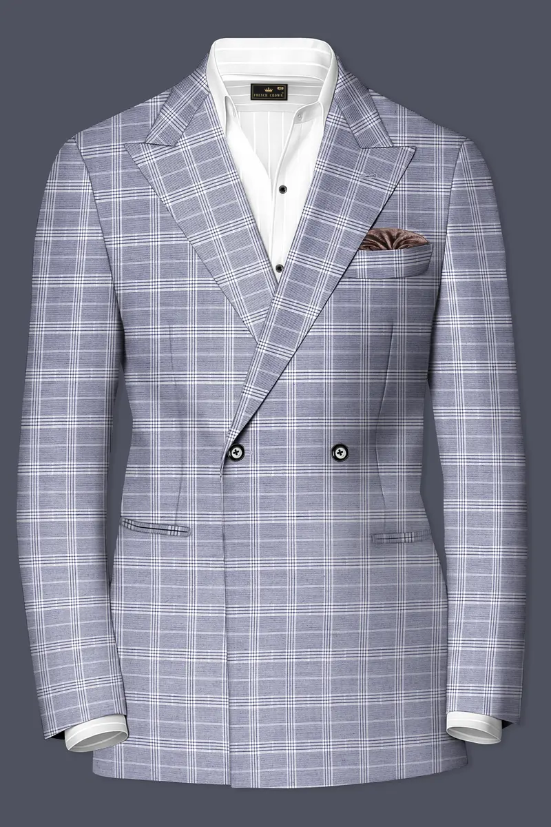 Monsoon Steel Gray Plaid Double-Breasted Blazer 2