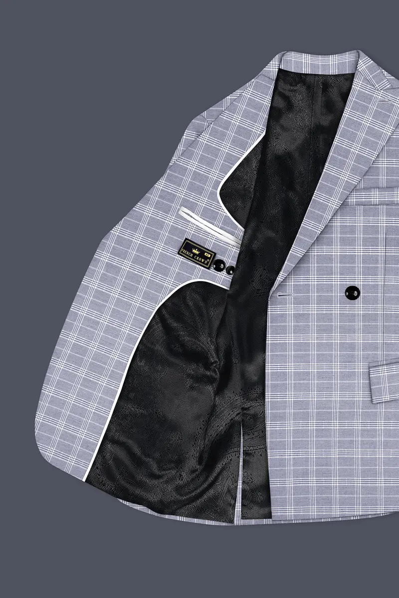 Monsoon Steel Gray Plaid Double-Breasted Blazer 5