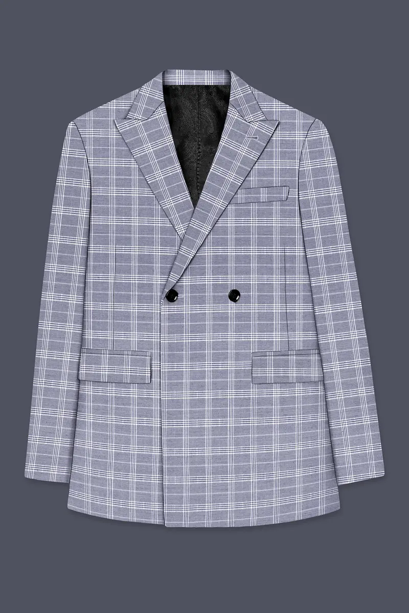 Monsoon Steel Gray Plaid Double-Breasted Blazer 7