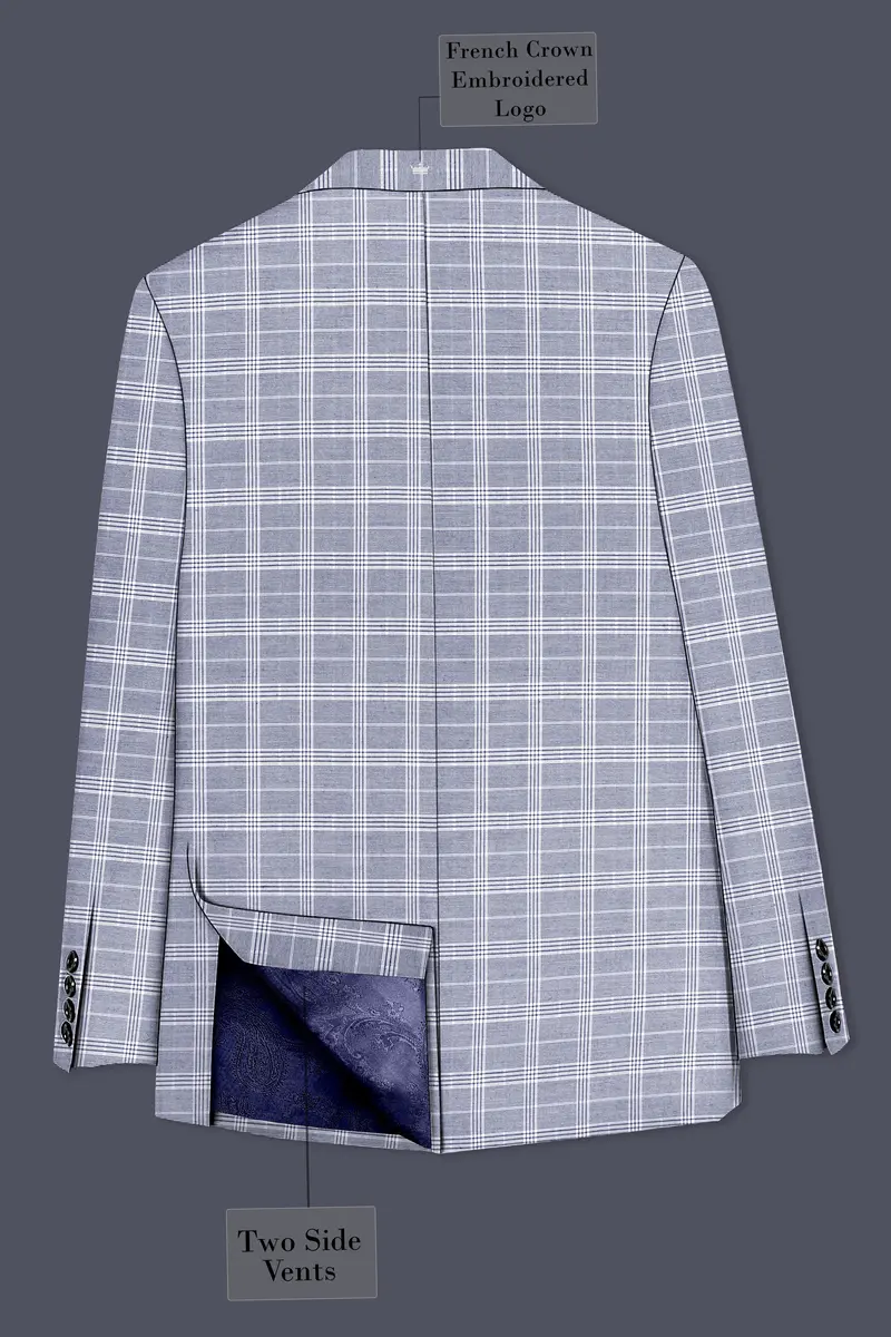 Monsoon Steel Gray Plaid Double-Breasted Blazer 8