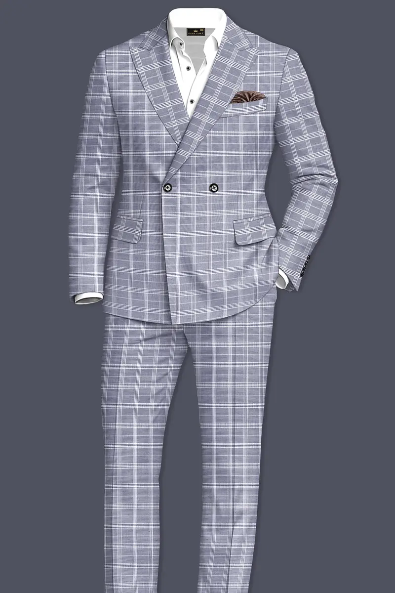 Monsoon Steel Gray Plaid Double-Breasted Blazer 9