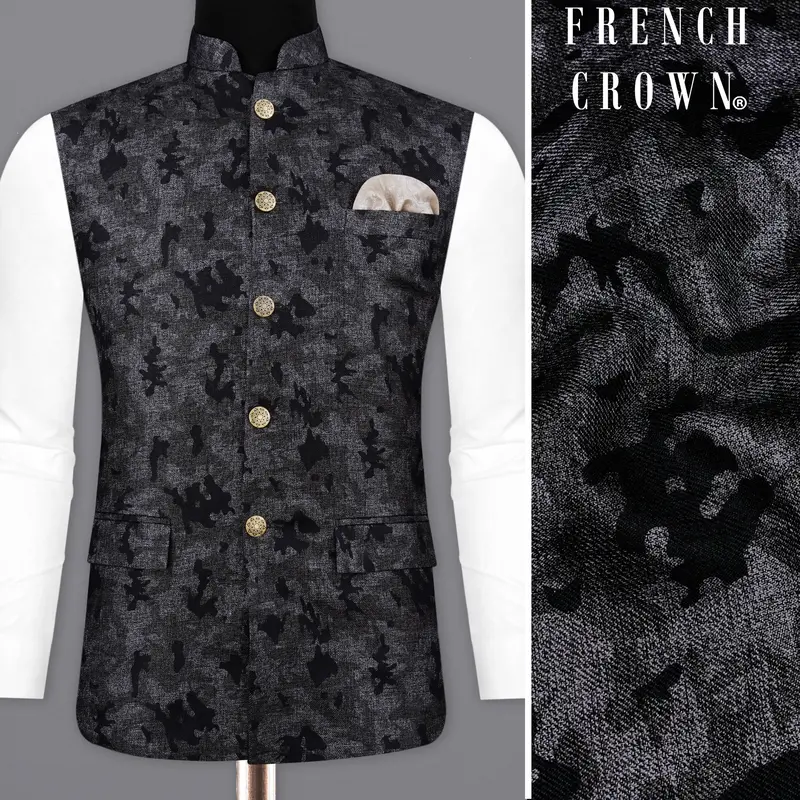 Montana Gray With Jade Black Chintz Printed Bandhgala Nehru Jacket 1