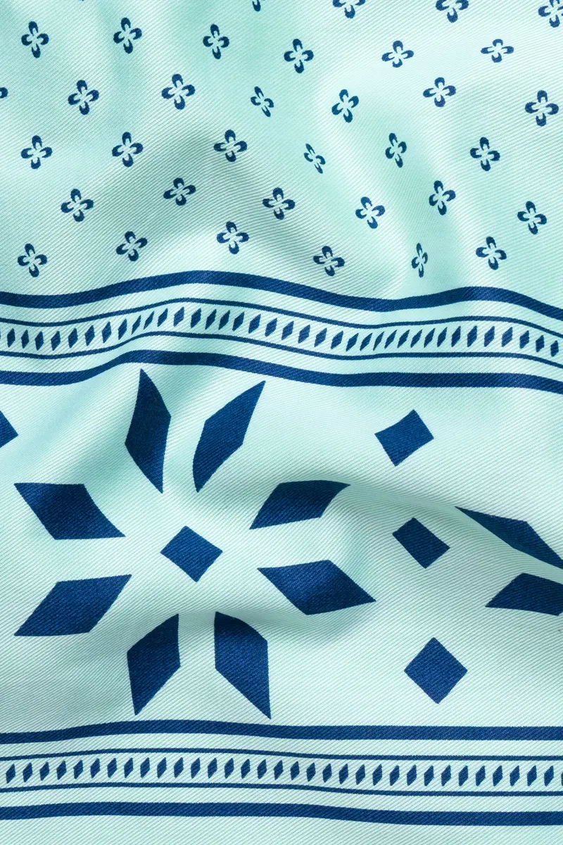 Montecarlo Green And Prussian Blue Block Printed Twill Premium Cotton Shirt 3