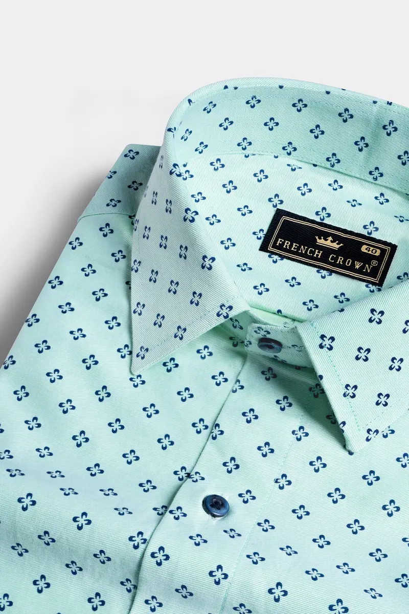 Montecarlo Green And Prussian Blue Block Printed Twill Premium Cotton Shirt 4