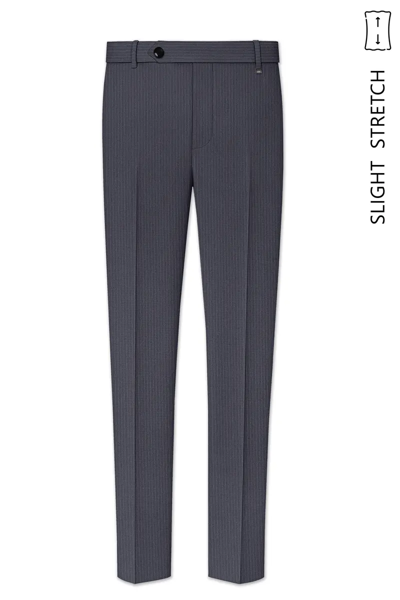 Monvex-Tuna Gray Pencil Striped Wool Rich Bandhgala Slight Stretch Suit 12