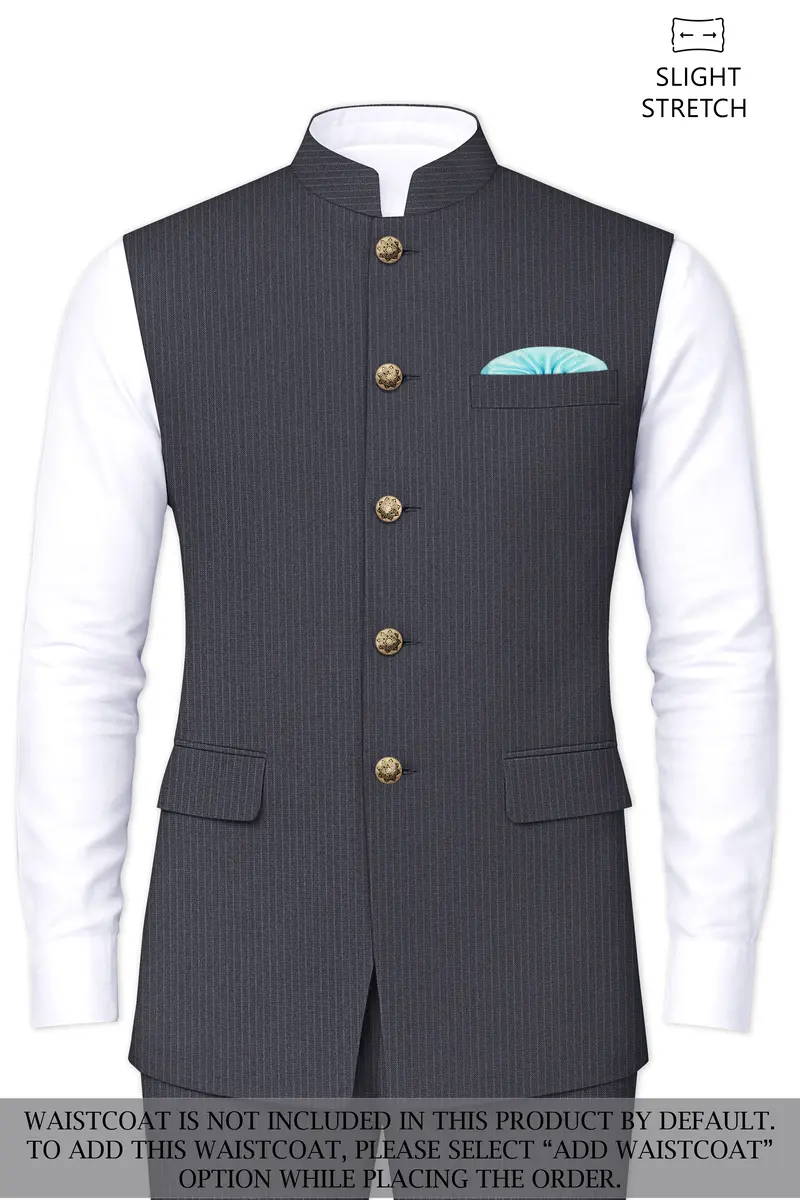 Monvex-Tuna Gray Pencil Striped Wool Rich Bandhgala Slight Stretch Suit 15