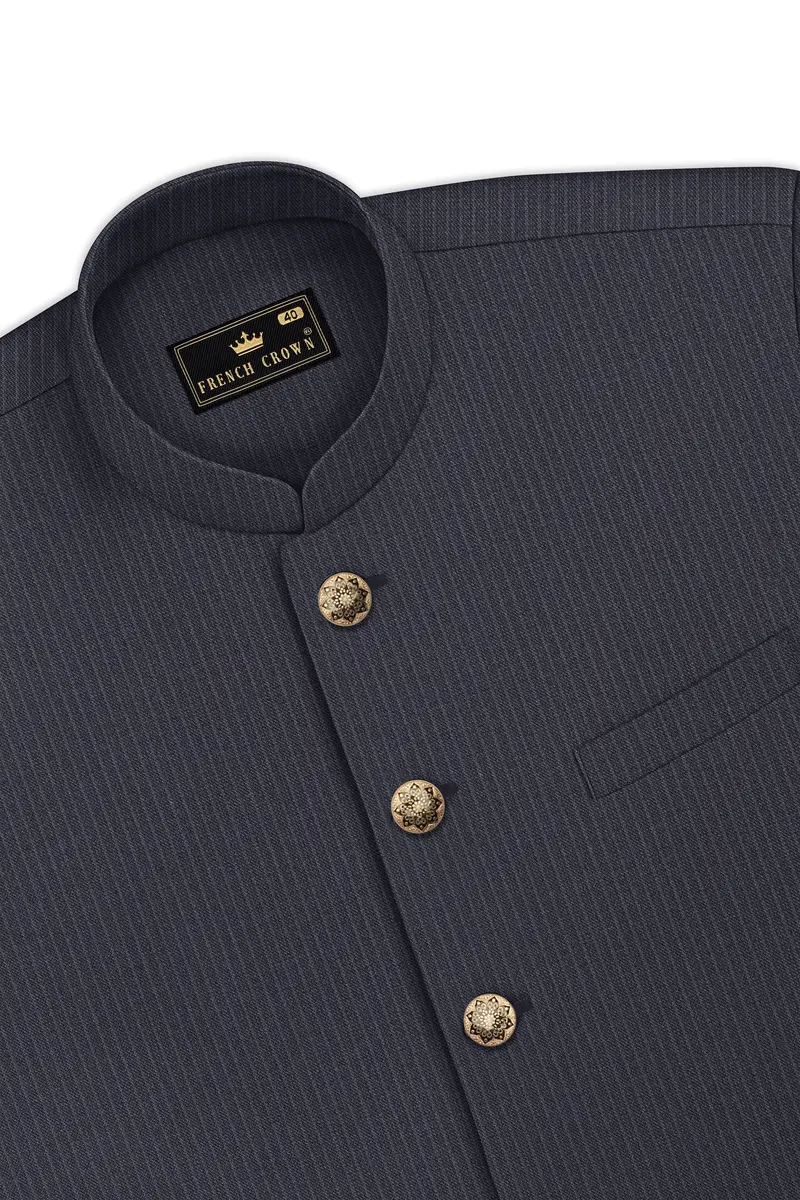 Monvex-Tuna Gray Pencil Striped Wool Rich Bandhgala Slight Stretch Suit 17