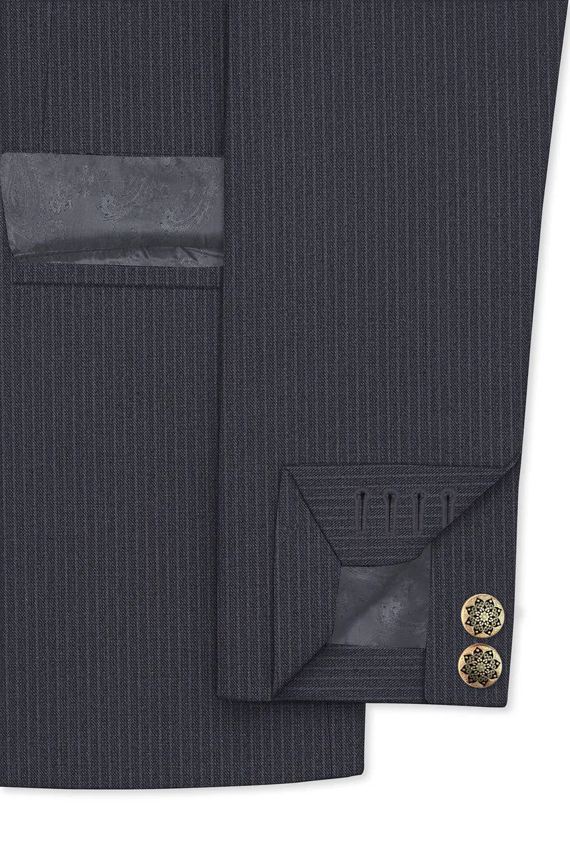Monvex-Tuna Gray Pencil Striped Wool Rich Bandhgala Slight Stretch Suit 6
