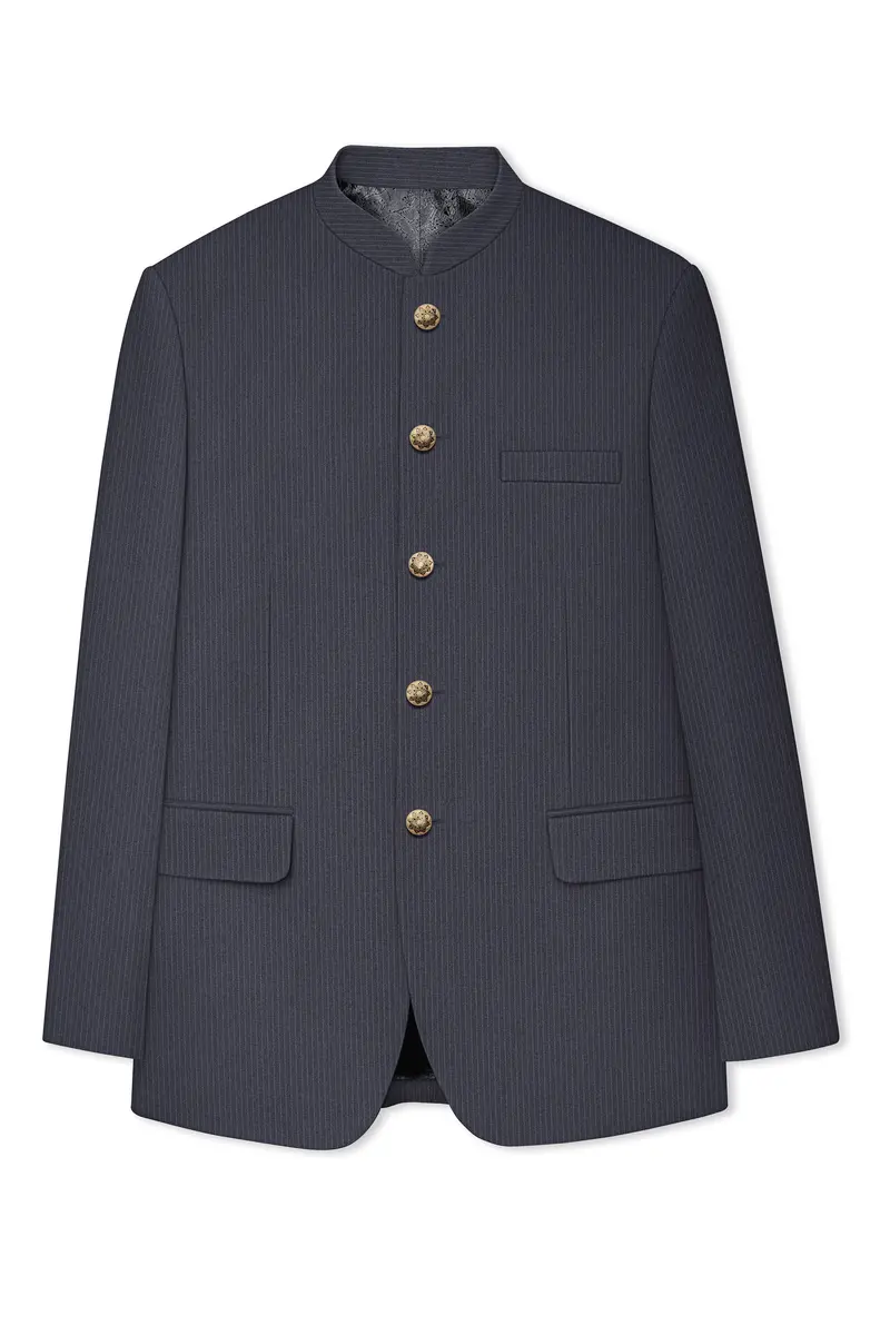 Monvex-Tuna Gray Pencil Striped Wool Rich Bandhgala Slight Stretch Suit 7