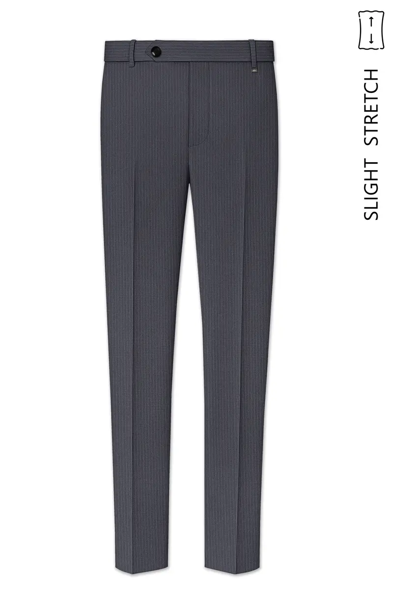 Monvex-Tuna Gray Pencil Striped Wool Rich Slight Stretch Cross Placket Bandhgala Suit 12