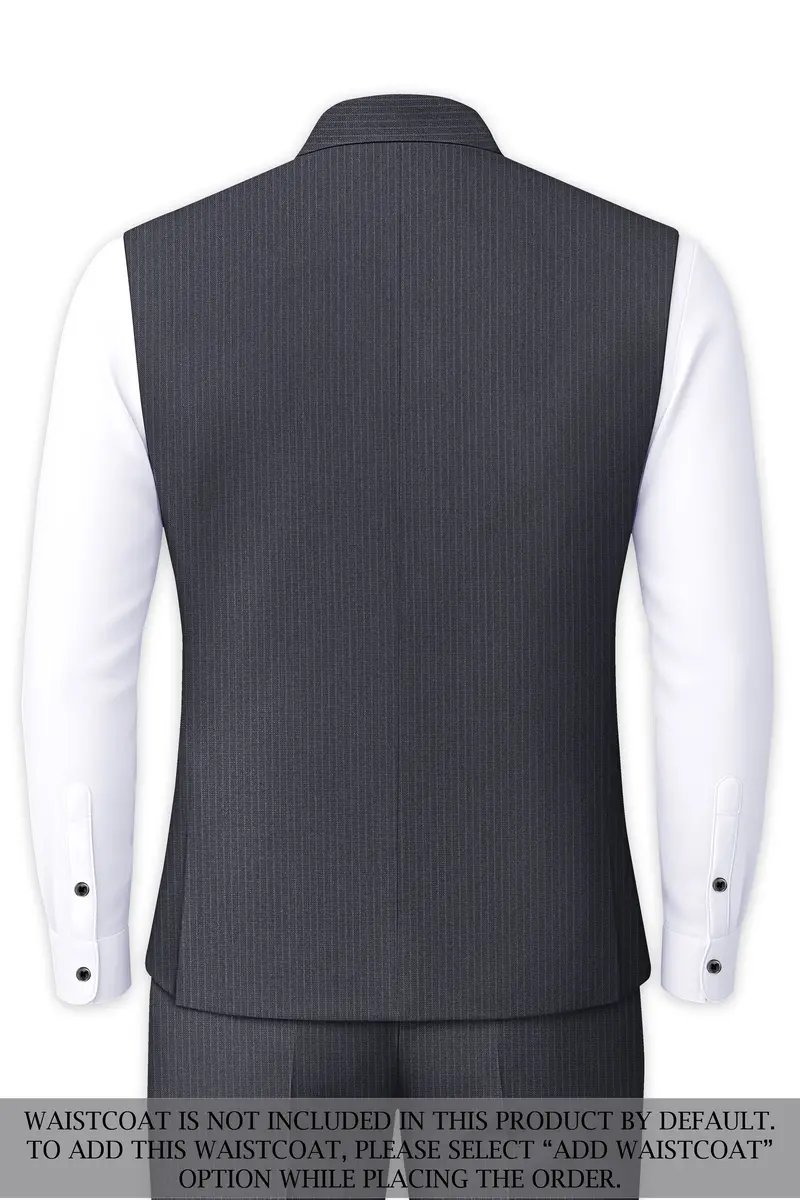 Monvex-Tuna Gray Pencil Striped Wool Rich Slight Stretch Cross Placket Bandhgala Suit 16