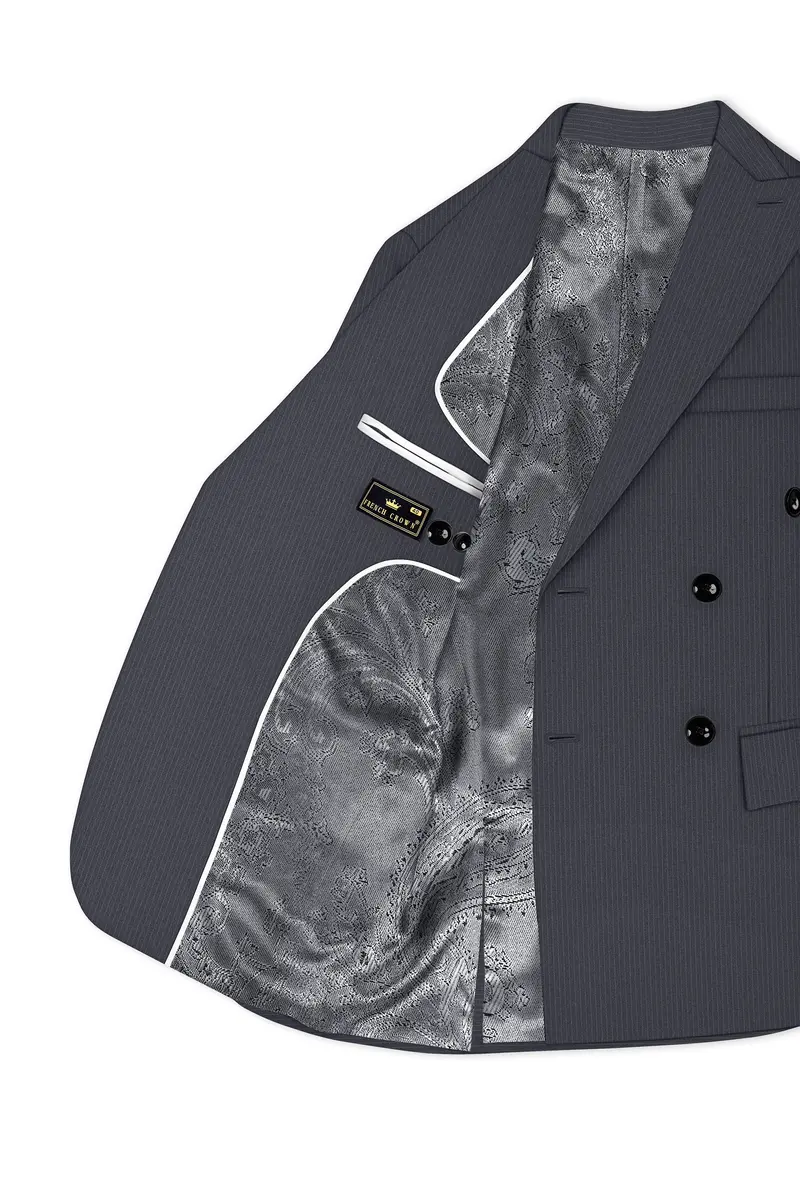 Monvex-Tuna Gray Pencil Striped Wool Rich Slight Stretch Double Breasted Blazer 5