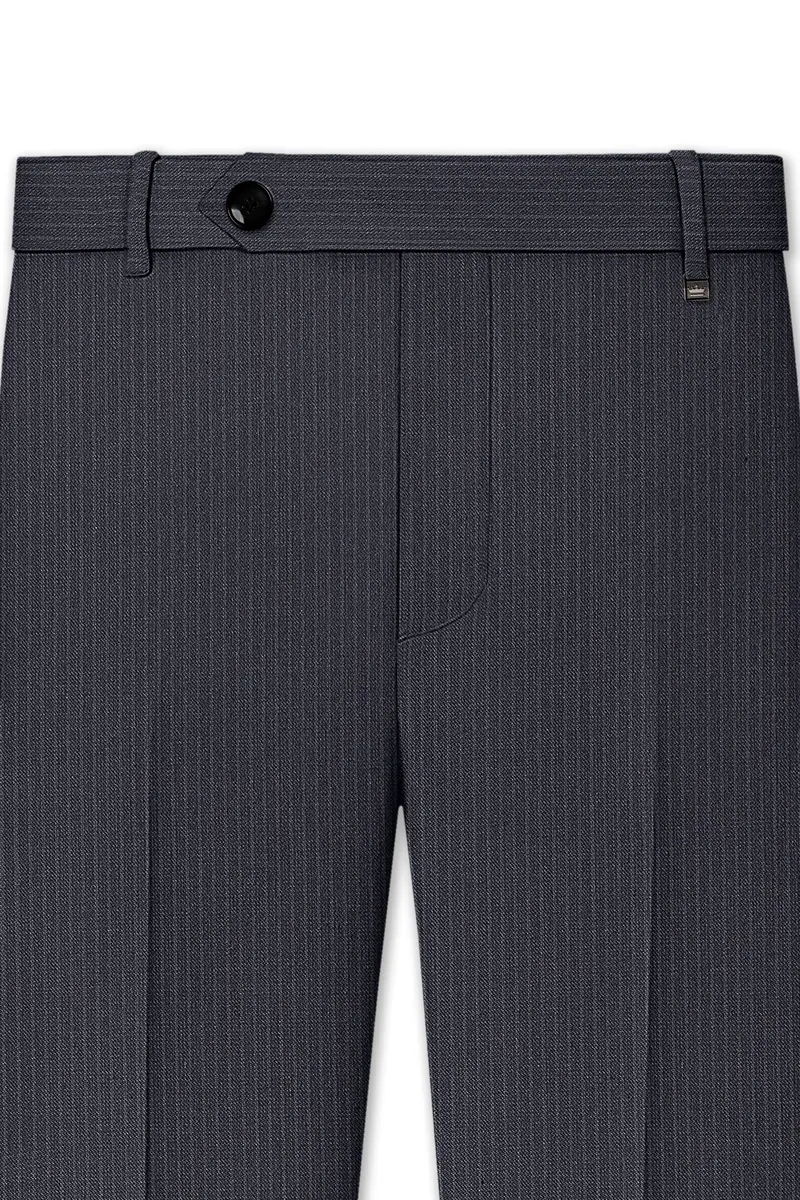 Monvex-Tuna Gray Pencil Striped Wool Rich Slight Stretch Double Breasted Suit 12